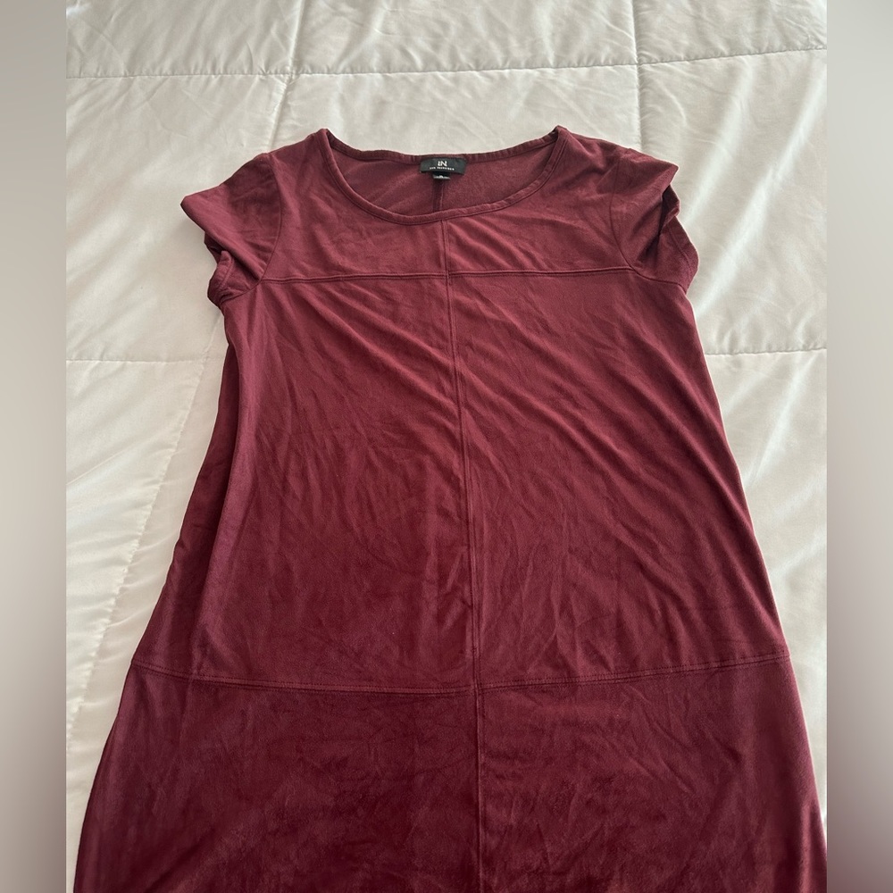 Red Suede Short Sleeve Dress